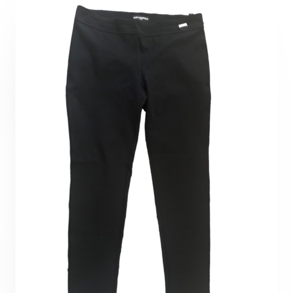 Karl Lagerfeld Paris Black Ponte Knit Pull On Slim Pant Sz M Stretch Business